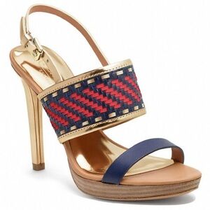 Coach Steffi High Heel Sandals in Red / Navy